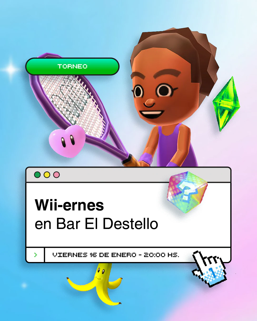 Bar El Destello — afiche del torneo Wii-ernes
