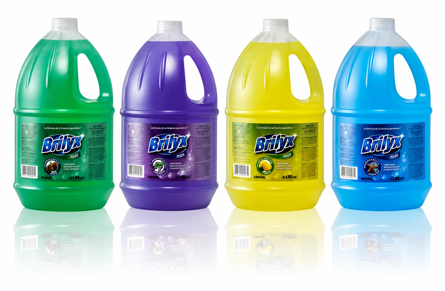 Brilyx — Línea de bidones para pisos en cuatro fragancias
