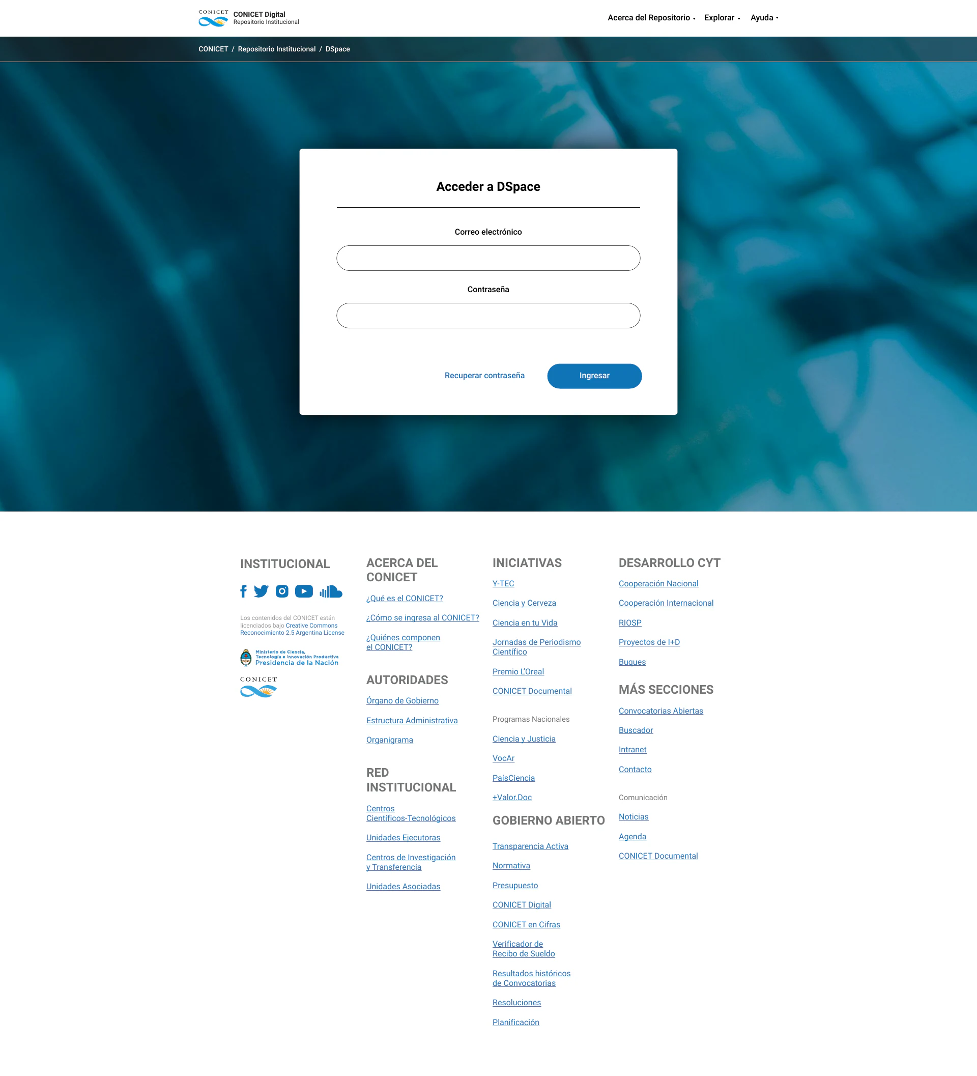 CONICET DIGITAL — diseño del repositorio, pantalla 2