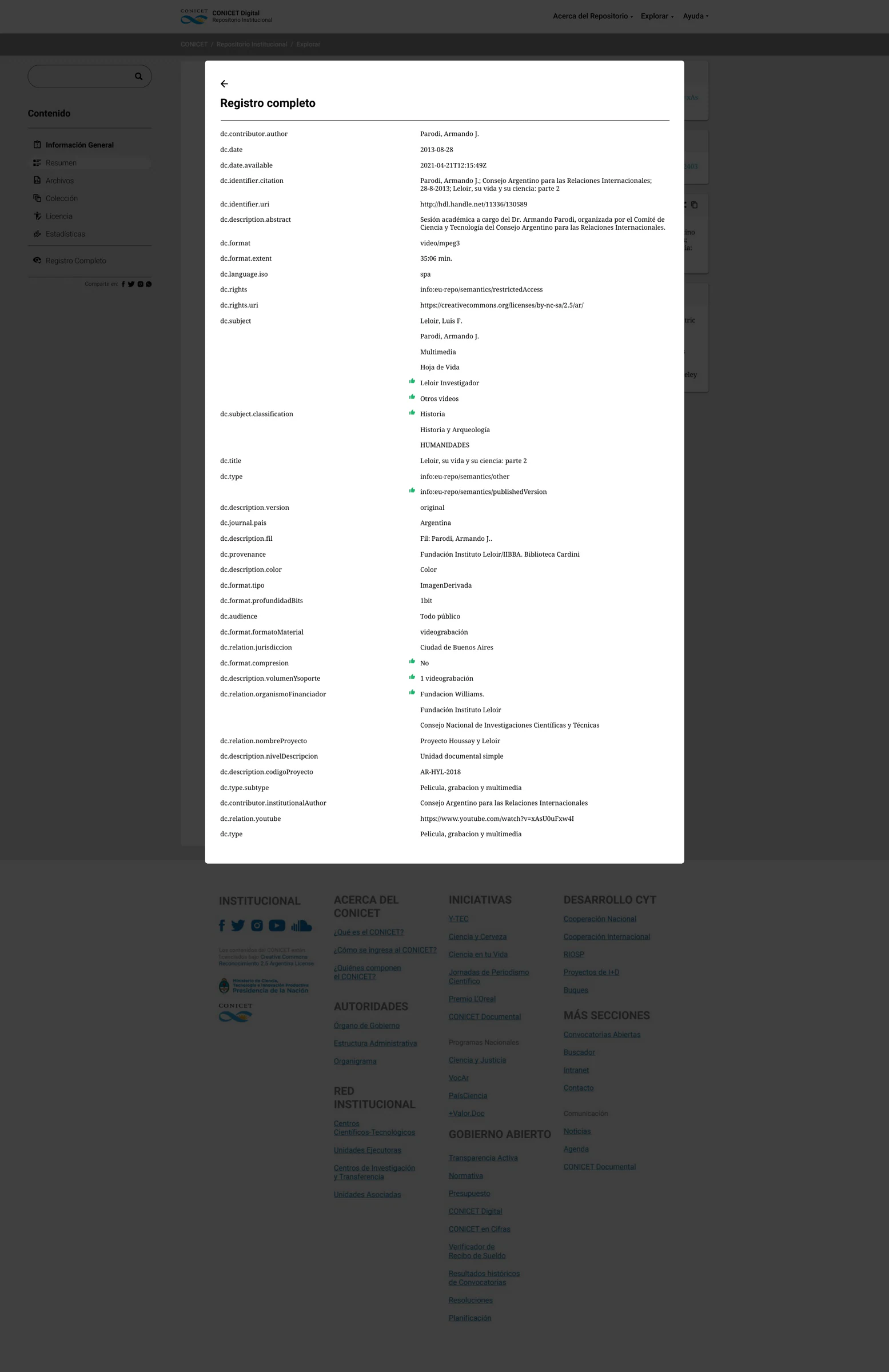CONICET DIGITAL — diseño del repositorio, pantalla 11